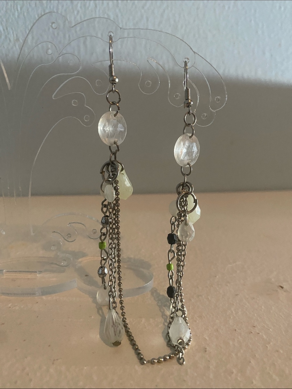 White Crystal Multi-Chain Dangle Earrings